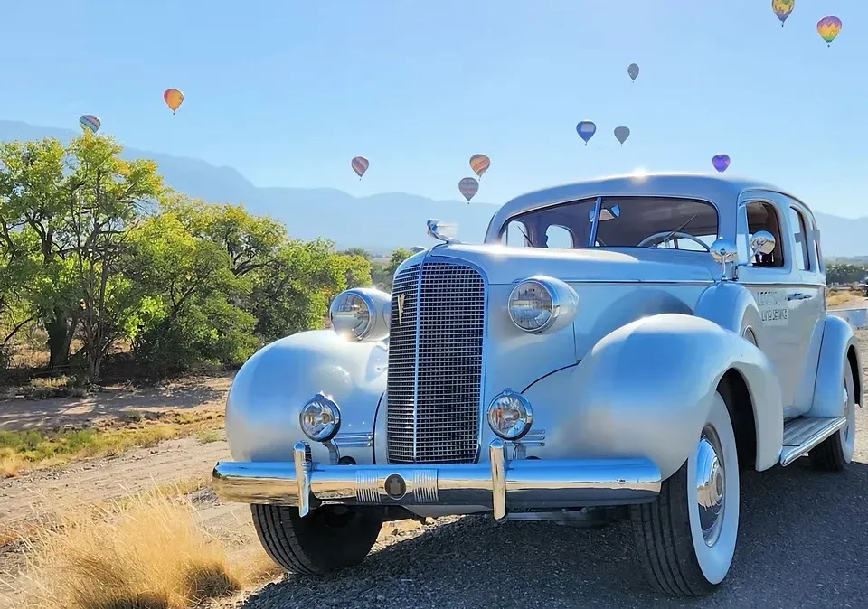 White 1937 Cadillac Fleetwood Series 70 for wedding car rental in Alamosa County, CO
