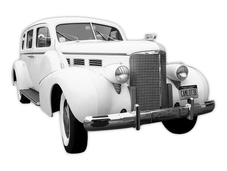 White 1938 Cadillac for wedding car rental in Lindenhurst, NY