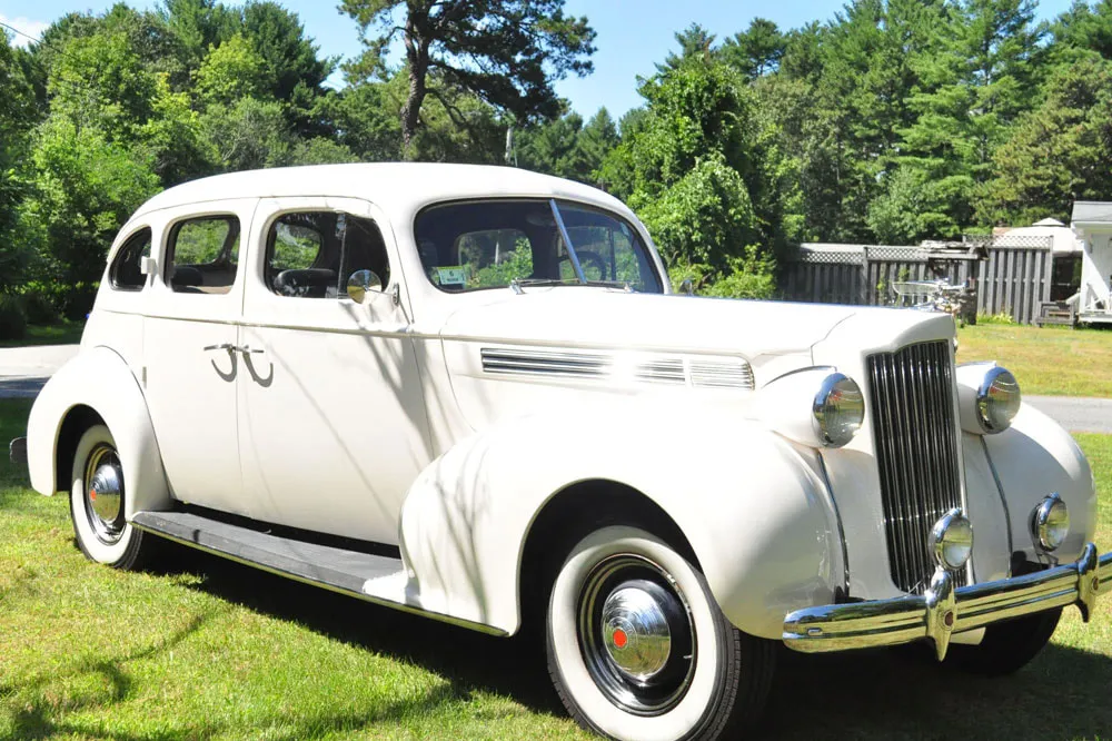 1939 Packard exterior with running boards for wedding car rental in Bristol County, MA