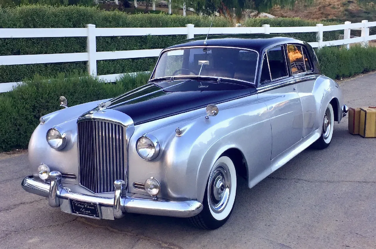 Silver 1957 Bentley SI exterior, photo 4 for wedding car rental in Tarzana, CA
