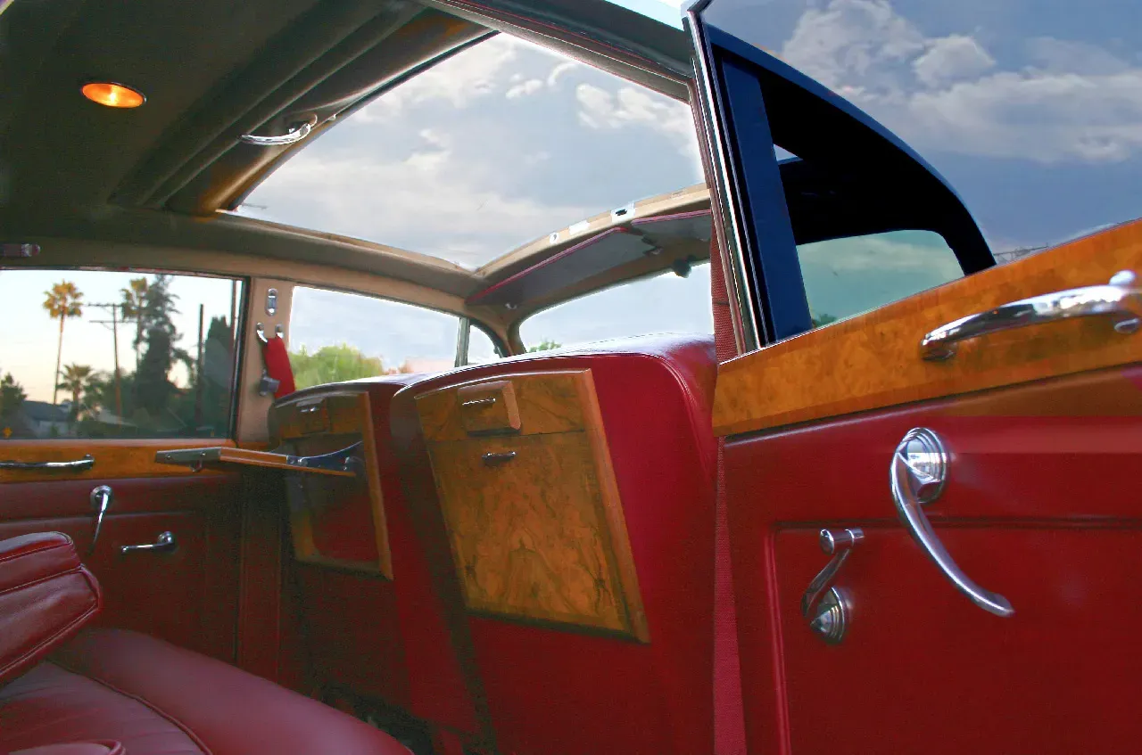 1958 Silver Rolls-Royce Silver Cloud I interior for wedding car rental in Beverly Hills, CA