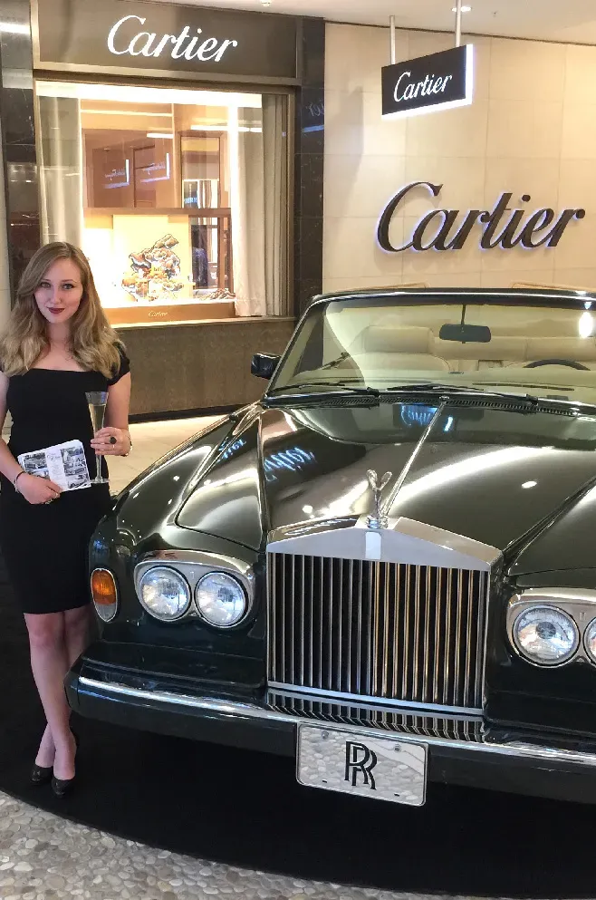 Green 1983 Rolls-Royce Corniche Convertible exterior, photo 9 for wedding car rental in Reseda, CA