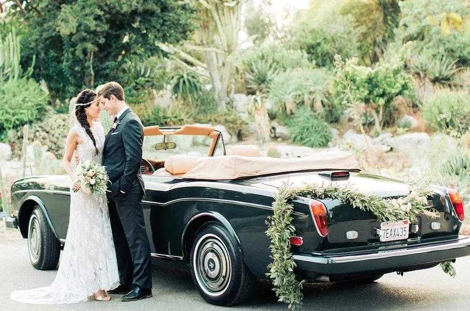 Green 1983 Rolls Royce Corniche Convertible exterior with convertible roof, photo 3 for wedding car rental