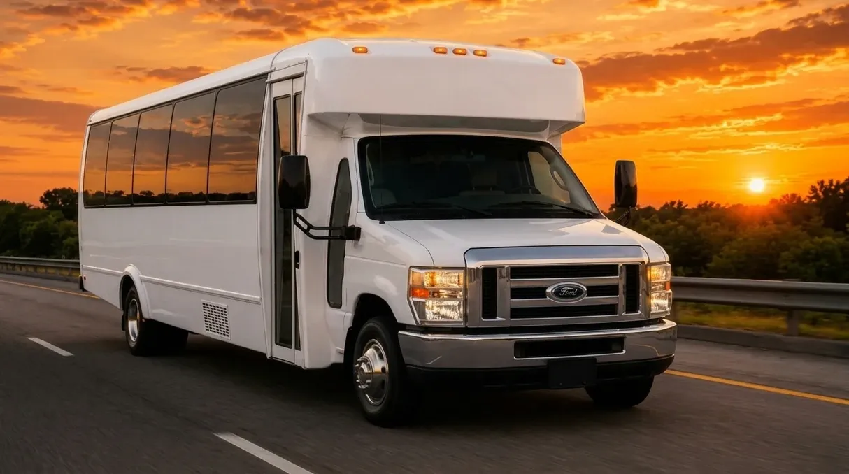 20 Passenger Party Bus White-painted 20 Passenger Party Bus ready for booking