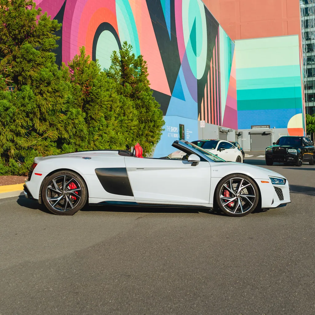 Silver 2022 Audi R8 V10 Spyder Iblis, photo 6 for wedding car rental in Rockville, MD Silver 2022 Audi R8 V10 Spyder Iblis, photo 6 for wedding car rental in Rockville, MD