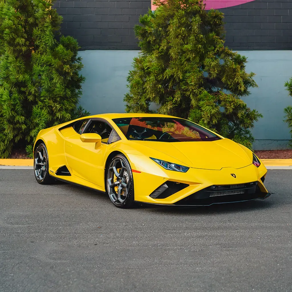 Gold 2022 Lamborghini Huracan EVO Giallo Orion for wedding car rental in Rockville, MD