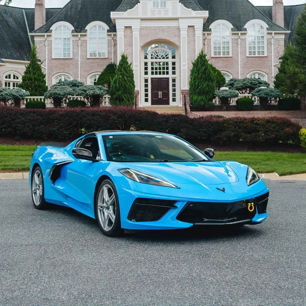 Blue 2023 Corvette C8 3LT Convertible for wedding car rental in Perry County, PA