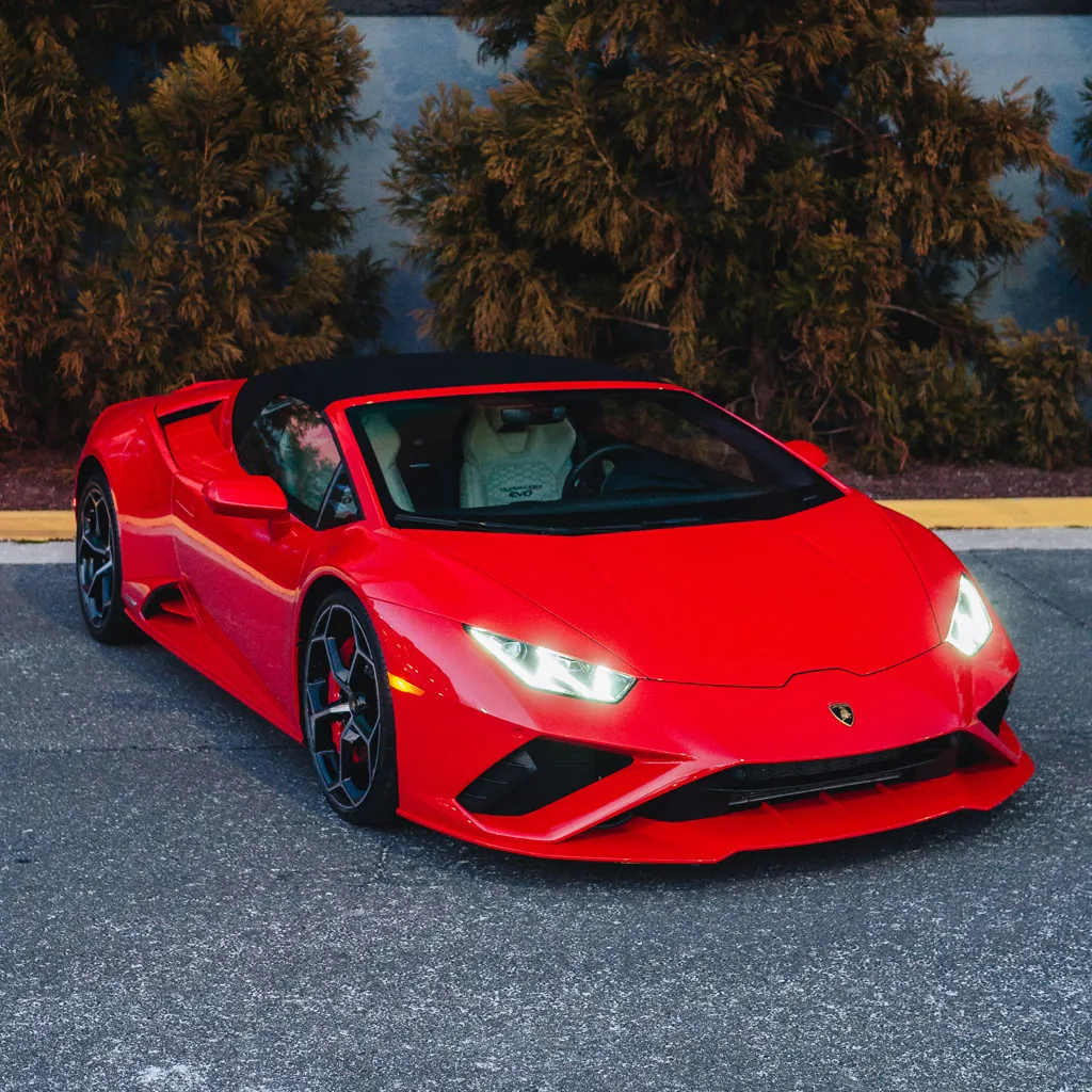 Red 2023 Lamborghini Huracan EVO Spyder, photo 12 for wedding car rental in Rockville, MD