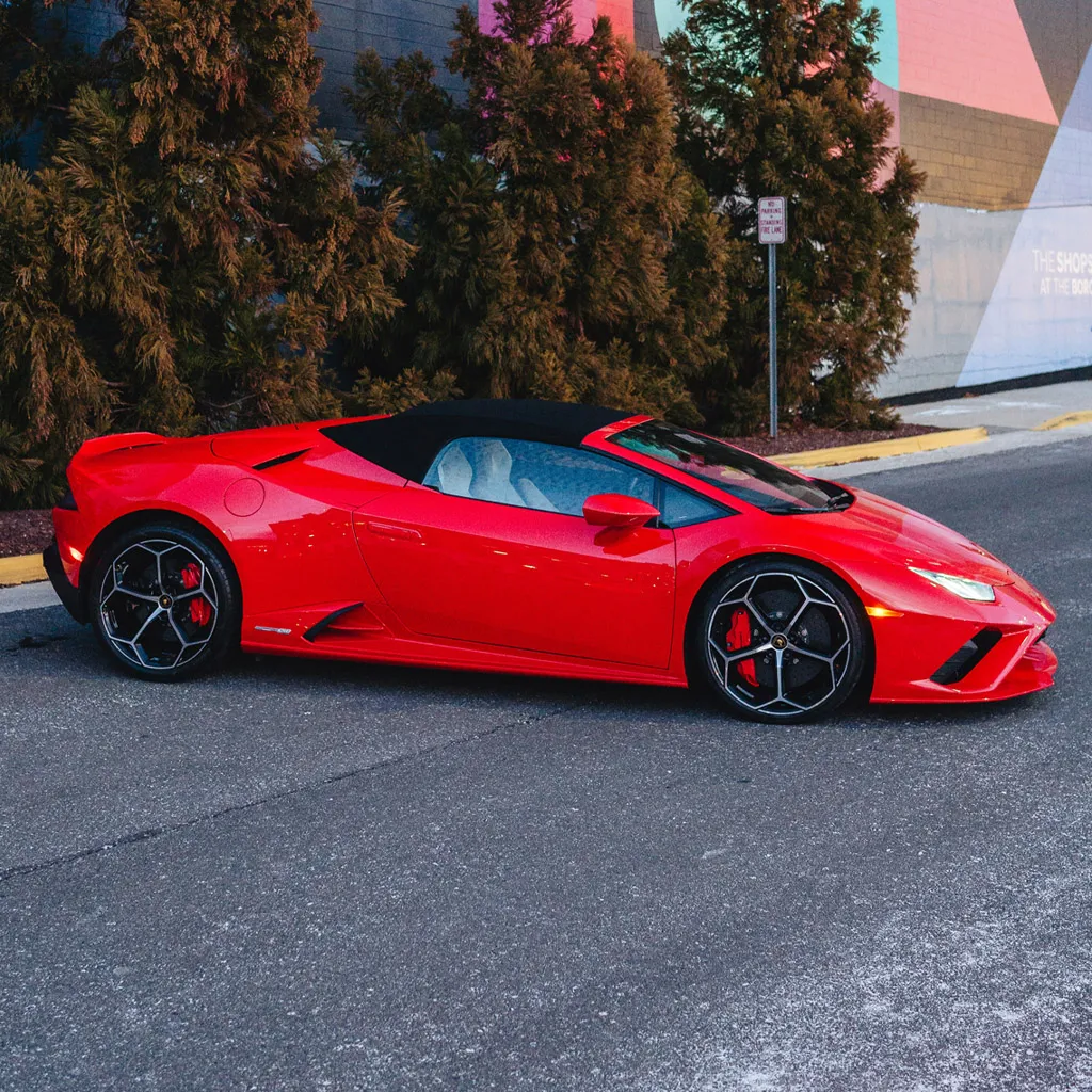Red 2023 Lamborghini Huracan EVO Spyder, photo 5 for wedding car rental in Rockville, MD