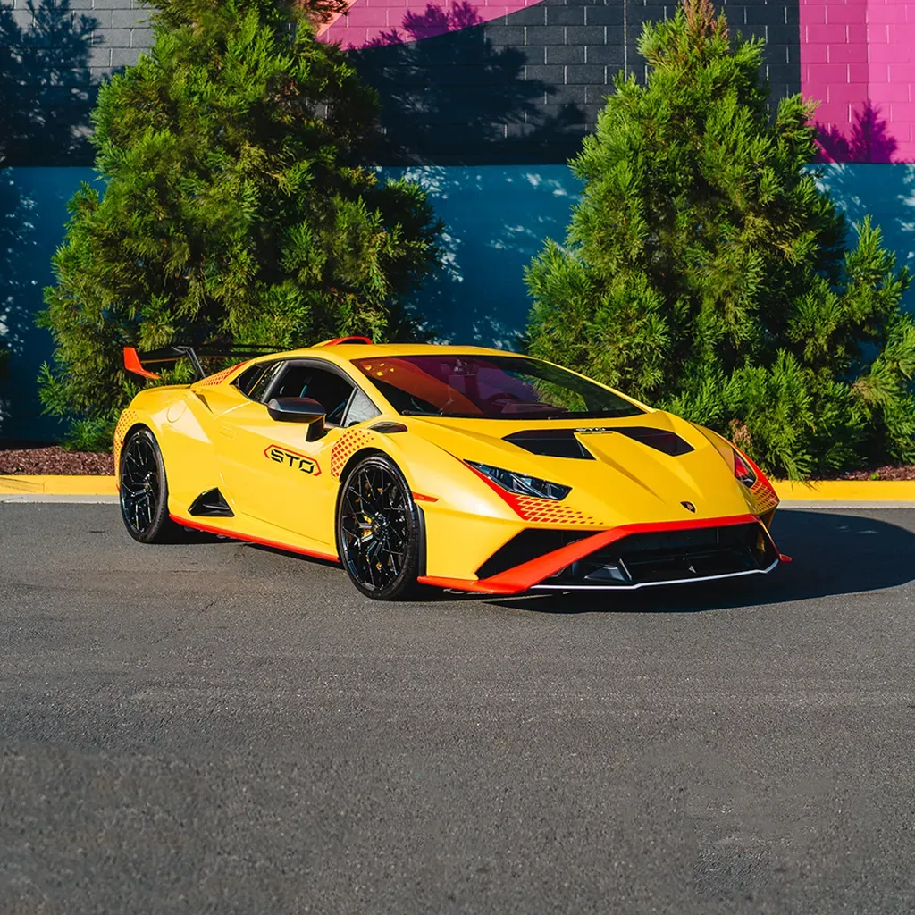 Orange 2023 Lamborghini Super Trofeo Omologata for wedding car rental in Rockville, MD