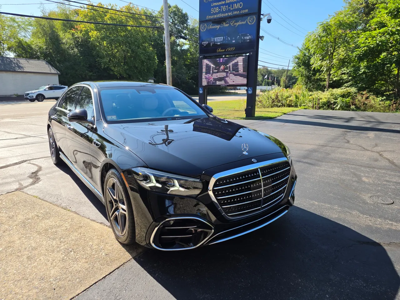 Black 2027 Mercedes-Benz S580 4 Passenger Sedan for wedding car rental in Plainville, MA