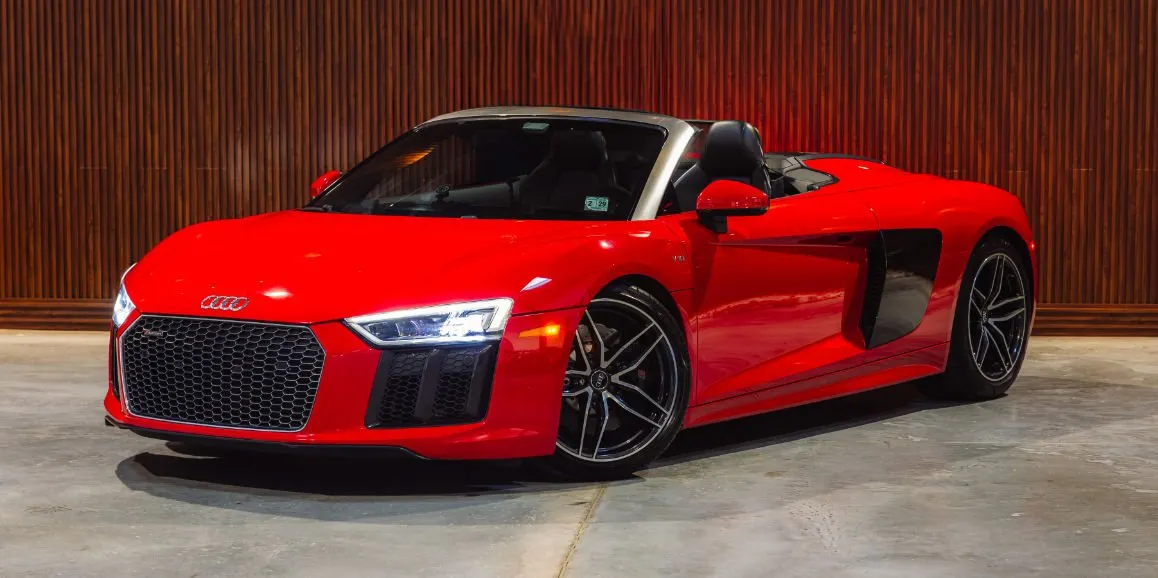 Red Audi R8 with convertible roof for wedding car rental in Northampton County, PA