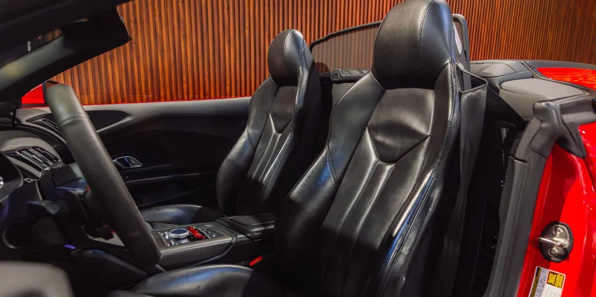 Audi R8 interior with convertible roof for wedding car rental in Northampton County, PA