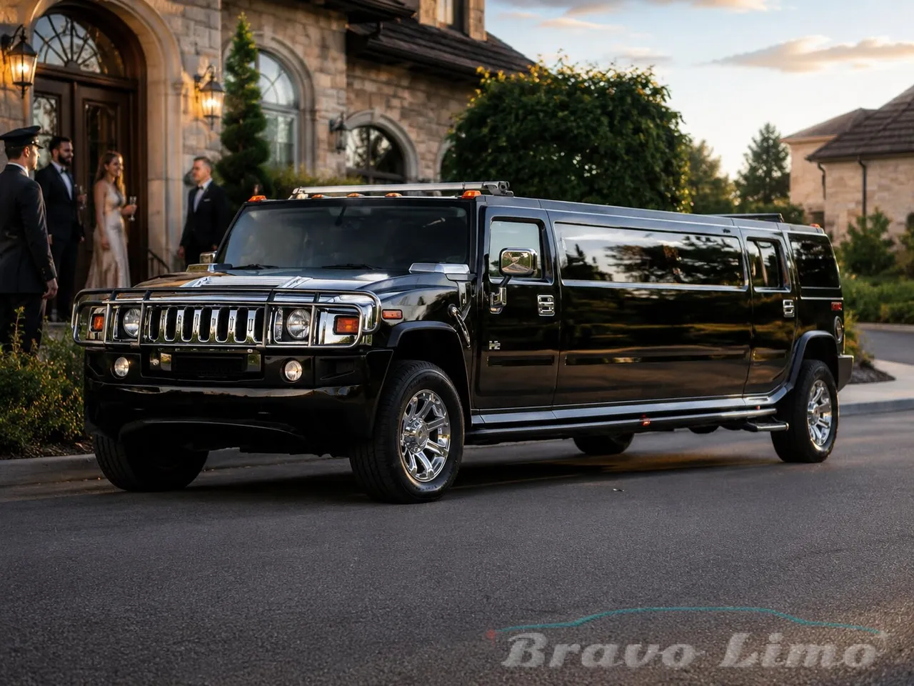 Black Hummer H2 Limousine — advertised 16–18 maximum for limo rental