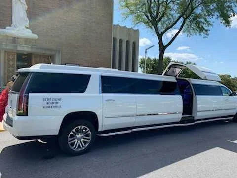 White Cadillac Escalade Limo exterior, photo 2 for limo rental