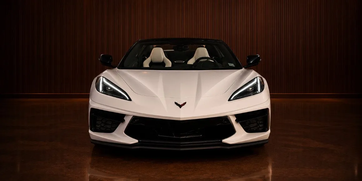 White Chevrolet Corvette exterior for wedding car rental in Suffolk County, NY