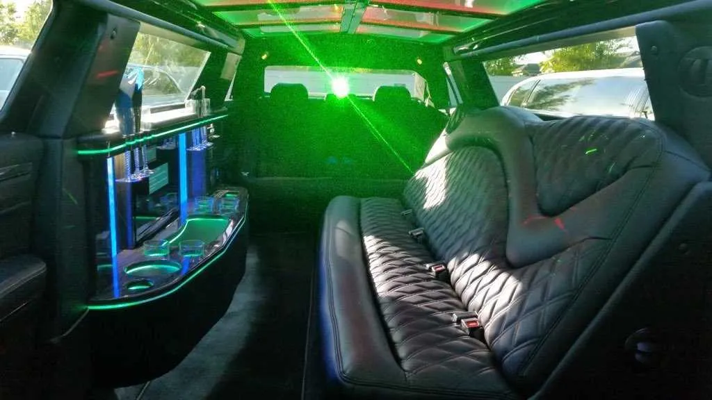Chrysler Stretch Limousine Chrysler Stretch Limousine interior with LED accent lighting and bar area for limo rental