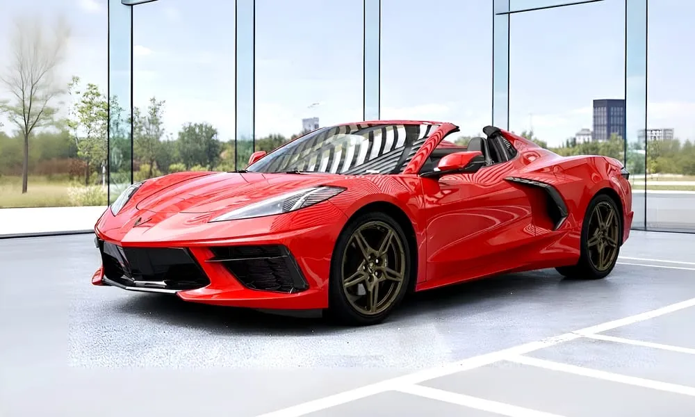 Red-painted Corvette Convertible ready for booking