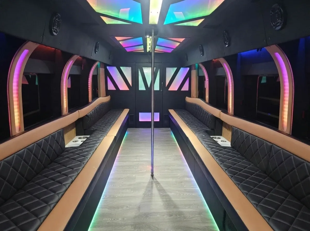 D-Lux Party Bus White-painted D-Lux Party Bus ready for booking