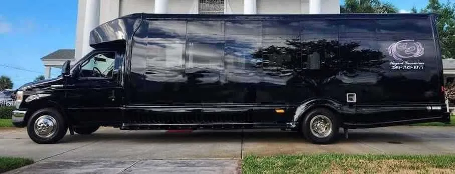 Black-painted 2019 Luxury Party Bus (Dark Shadow), paintwork, tinted windows