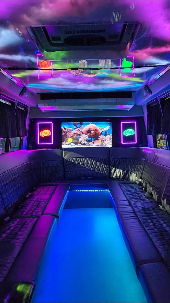 20 Passenger Luxury Party Bus interior for party bus rental in Wake County, NC