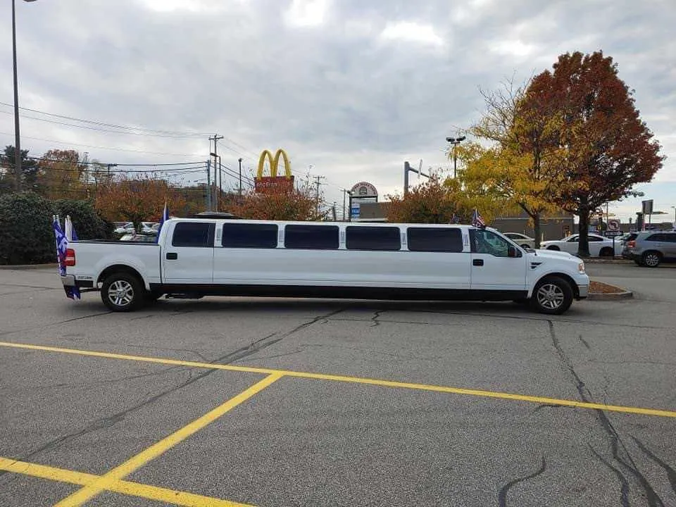 White F150 Limousine with tinted windows for limo rental in Durham County, NC