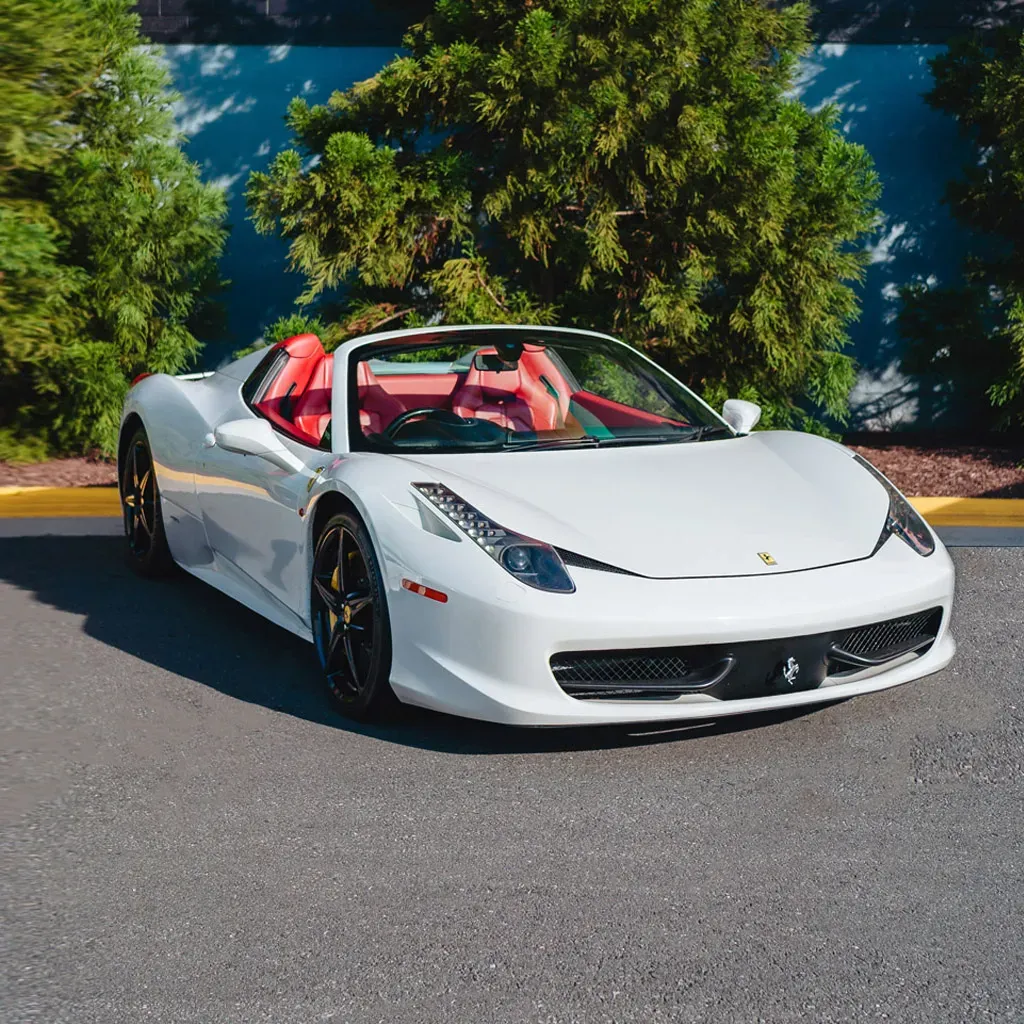 Ferrari 458 Spider Bianco Avus for wedding car rental in Rockville, MD