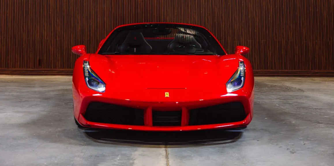 Red Ferrari 488 Spider exterior for wedding car rental in Montgomery County, PA