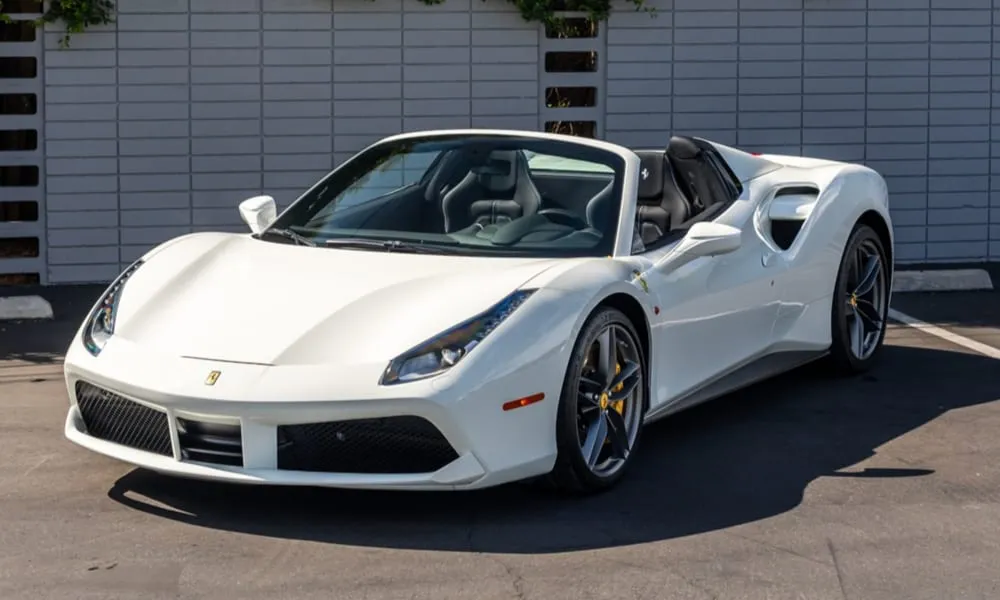 White-painted Ferrari 488 Spider ready for booking