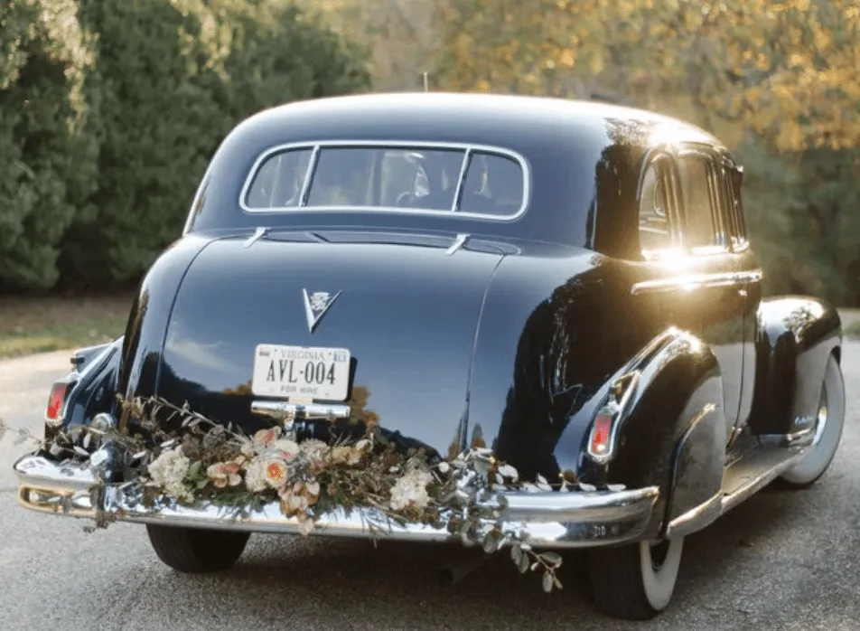 Blue Fleetwood Cadillac exterior for wedding car rental in Lee County, SC
