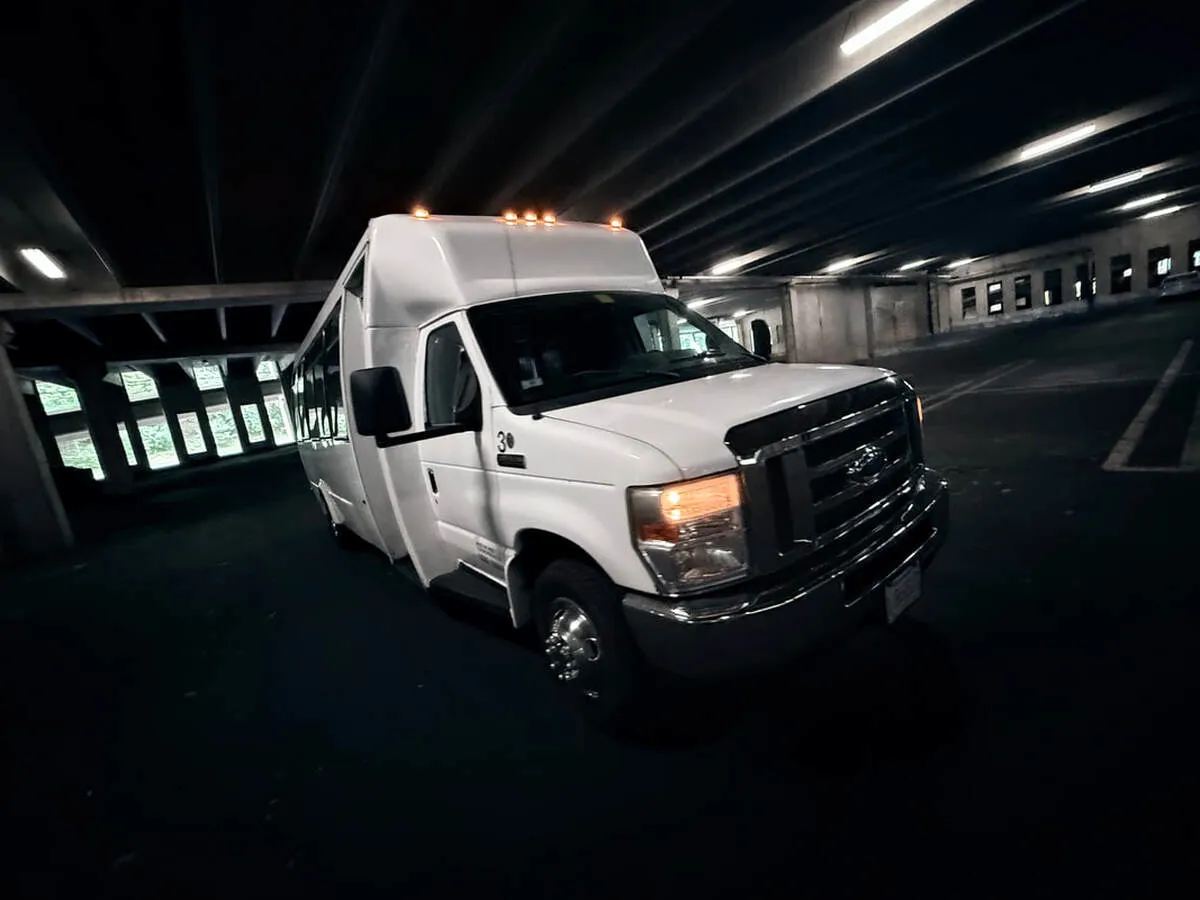 White Ford E-450 Series Party Bus exterior, photo 6 for party bus rental in North Attleboro, MA