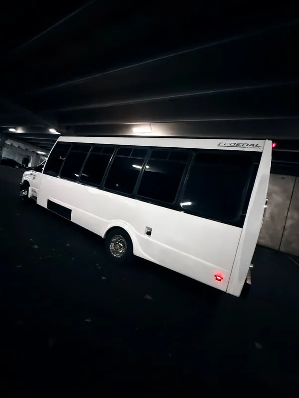 White Ford E-450 Series Party Bus exterior, photo 12 for party bus rental in North Attleboro, MA