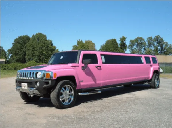 Pink-painted Hummer Limousine, tinted windows