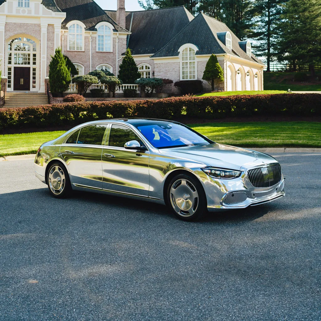 Silver ‘Kanye Maybach’ Full Chrome 2022 Mercedes-Benz S580, photo 2 for wedding car rental in Dauphin County, PA Silver ‘Kanye Maybach’ Full Chrome 2022 Mercedes-Benz S580, photo 2 for wedding car rental in Dauphin County, PA