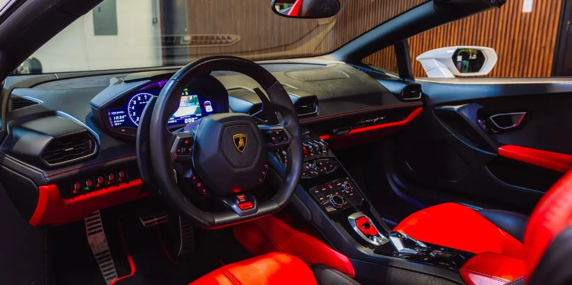 Lamborghini Huracan interior for wedding car rental in Suffolk County, NY