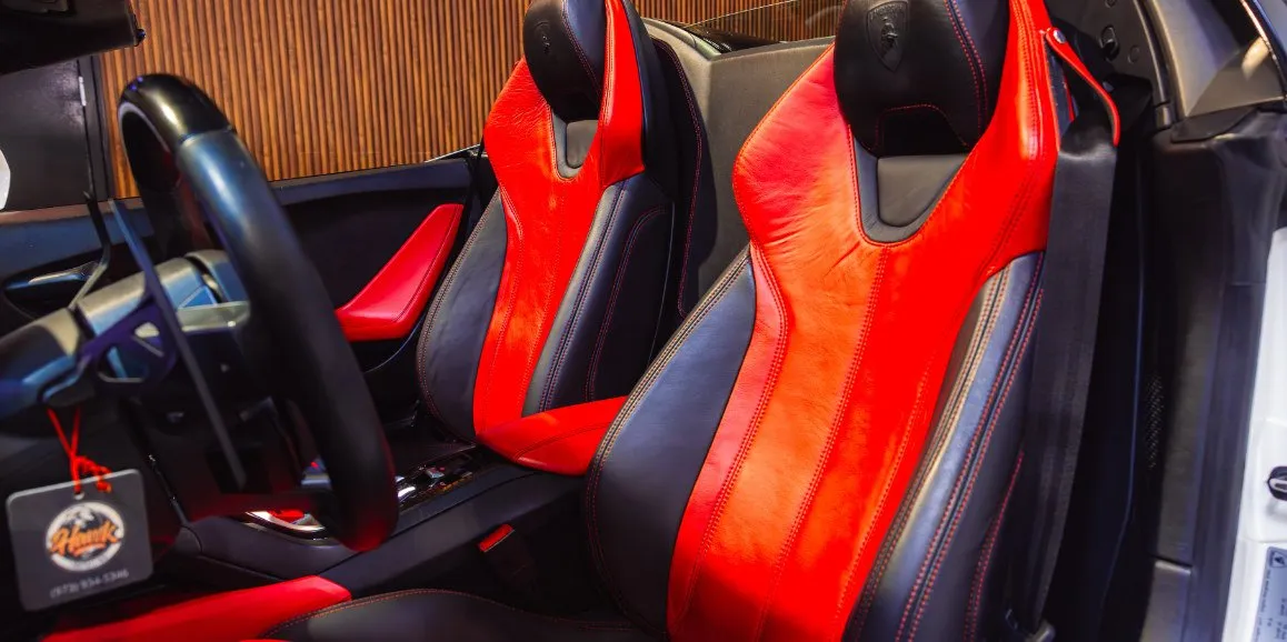 Lamborghini Huracan interior with convertible roof for wedding car rental in Suffolk County, NY