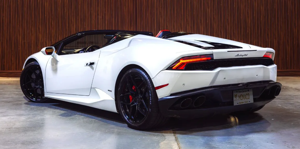 White Lamborghini Huracan exterior with convertible roof, photo 3 for wedding car rental in Suffolk County, NY