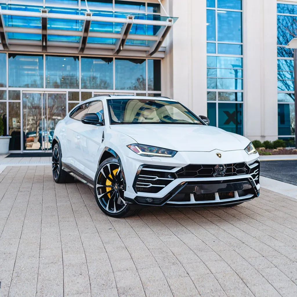 White Lamborghini Urus Omnino Albus for wedding car rental in Rockville, MD