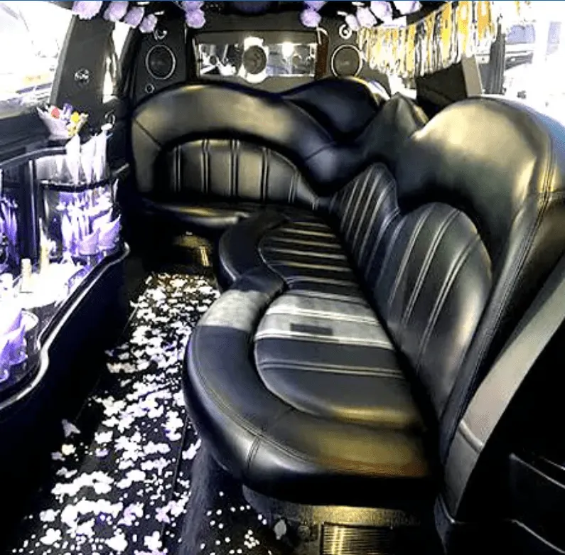 Lincoln MKT Limo interior with sofa-style seating for limo rental in Idyllwild, CA
