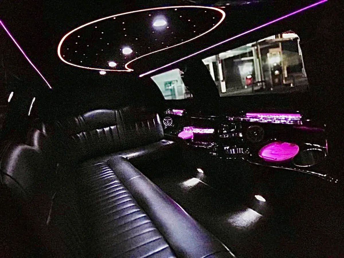 Lincoln Town Car Limousine interior with starlight or fiber-optic ceiling, photo 9 for wedding car rental in North Attleboro, MA