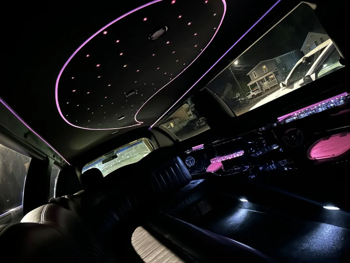 Lincoln Town Car Limousine interior with starlight or fiber-optic ceiling, photo 4 for wedding car rental in North Attleboro, MA