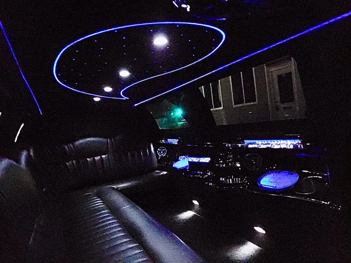 Lincoln Town Car Limousine interior with starlight or fiber-optic ceiling, photo 5 for wedding car rental in North Attleboro, MA