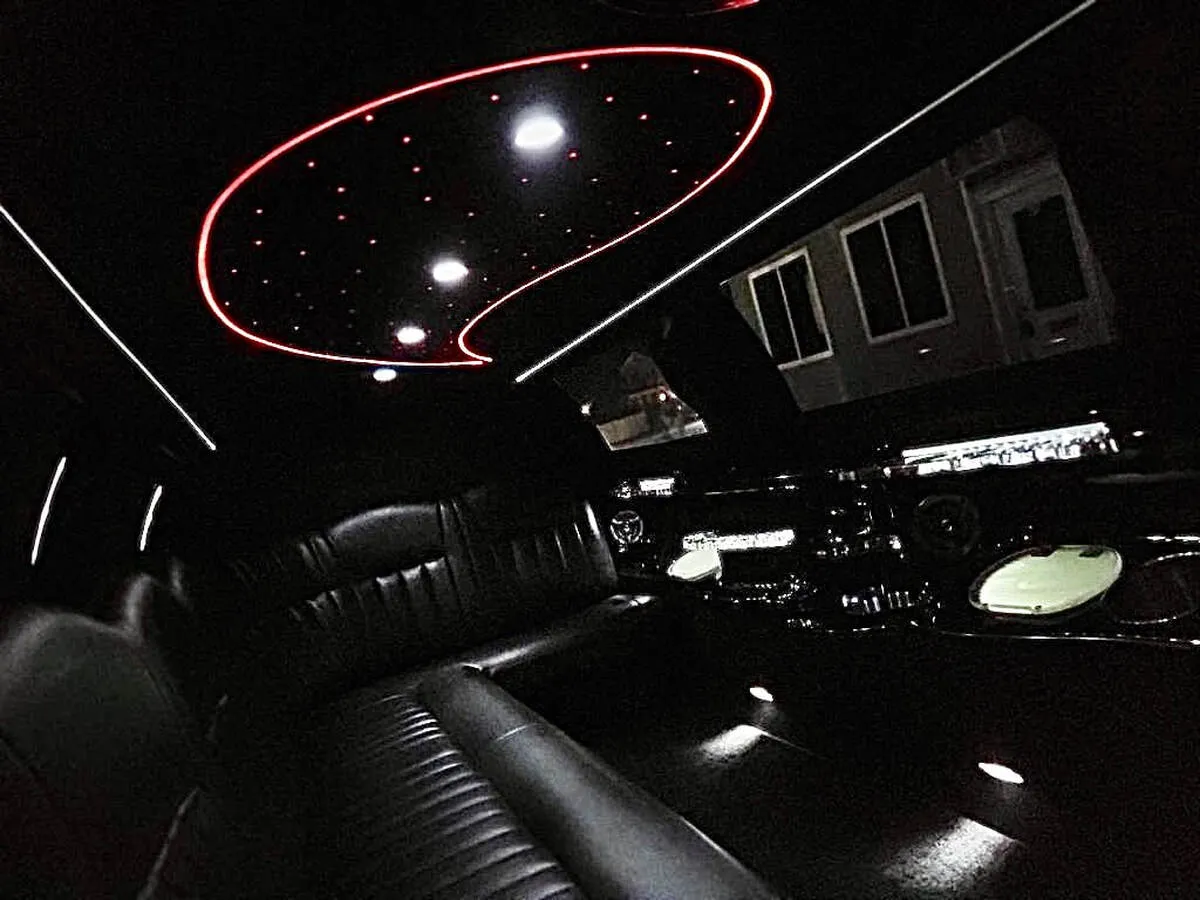 Lincoln Town Car Limousine interior with starlight or fiber-optic ceiling, photo 7 for wedding car rental in North Attleboro, MA