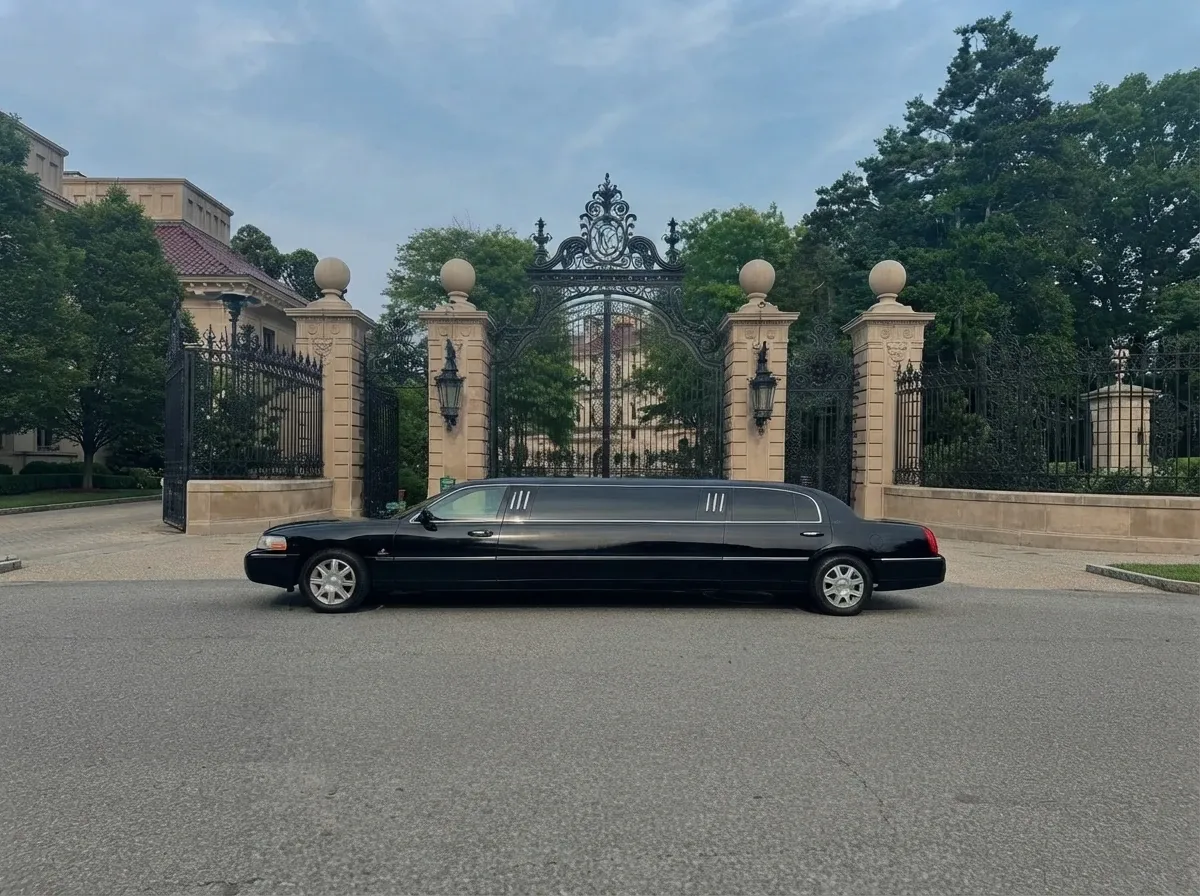 Black-painted Lincoln Town Car Limousine ready for booking