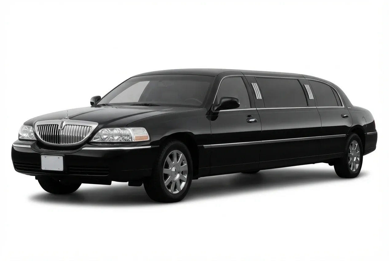 Black-painted Lincoln Town Car Stretch Limousine ready for booking