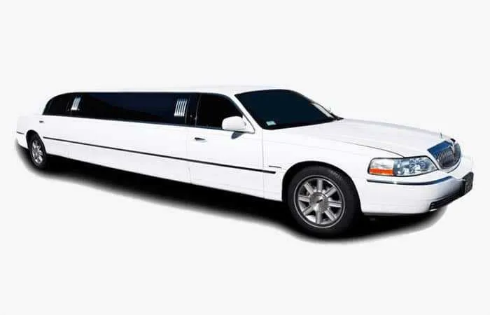 White-painted Lincoln Town Car Limousine ready for booking