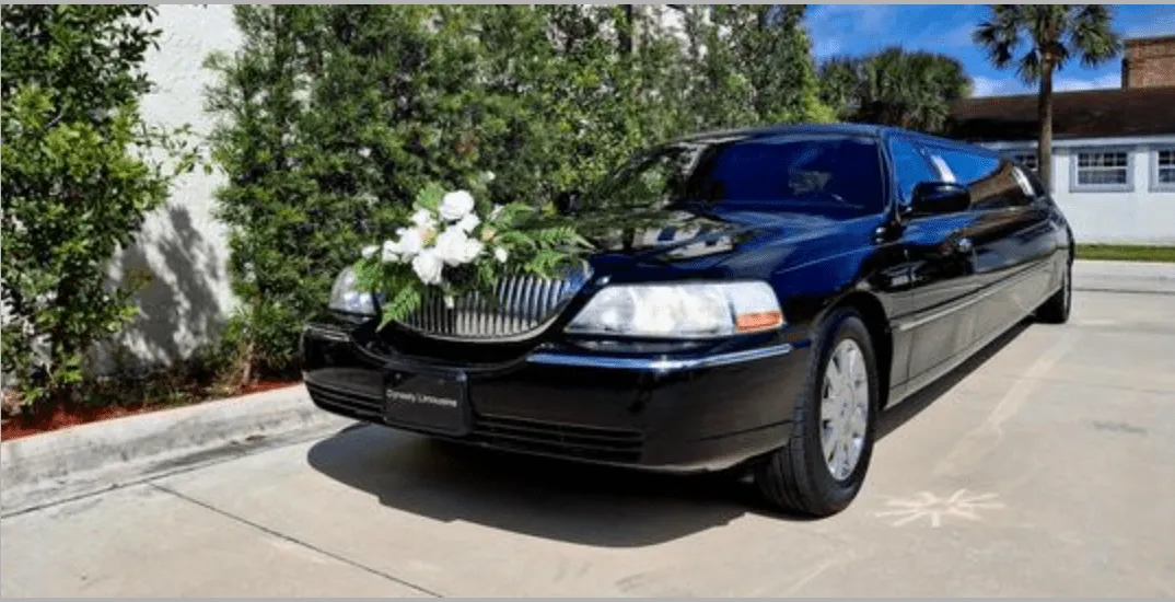 Black Lincoln Towncar Stretch Limousine with tinted windows for limo rental in Gilchrist County, FL