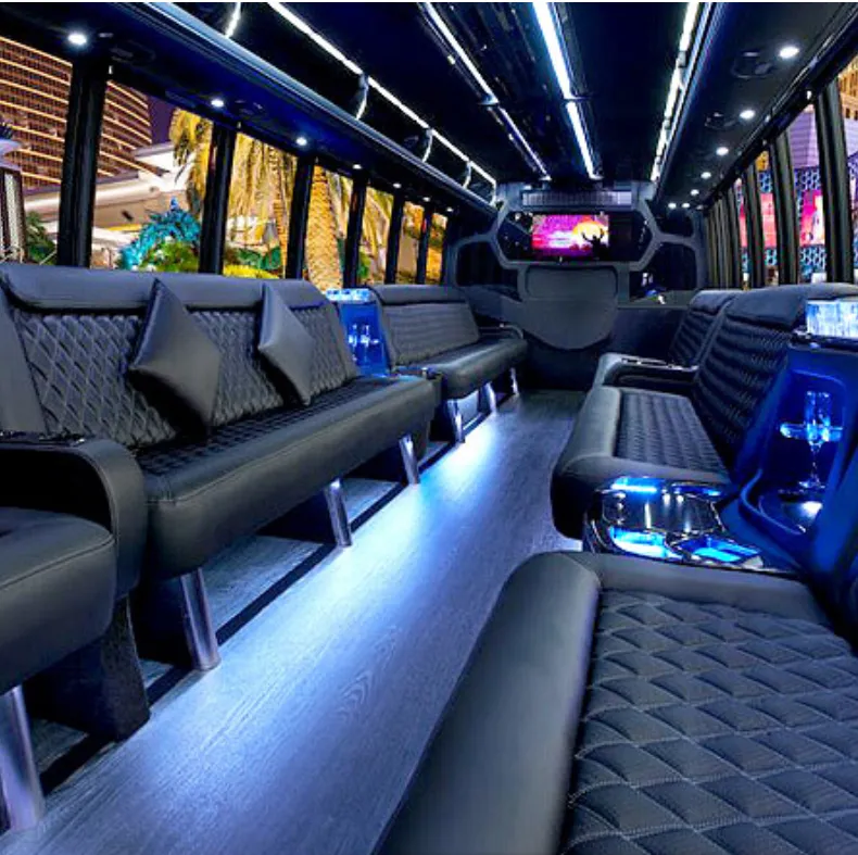 38 Passenger Luxury Party Bus interior for party bus rental in Mentone, CA