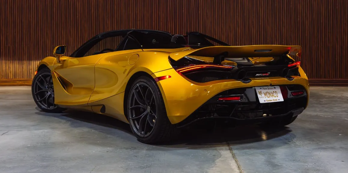 Yellow McLaren 720S exterior with convertible roof, photo 4 for wedding car rental in Suffolk County, NY