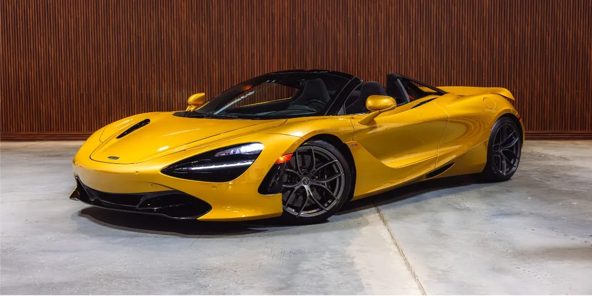 Yellow McLaren 720S with convertible roof for wedding car rental in Suffolk County, NY